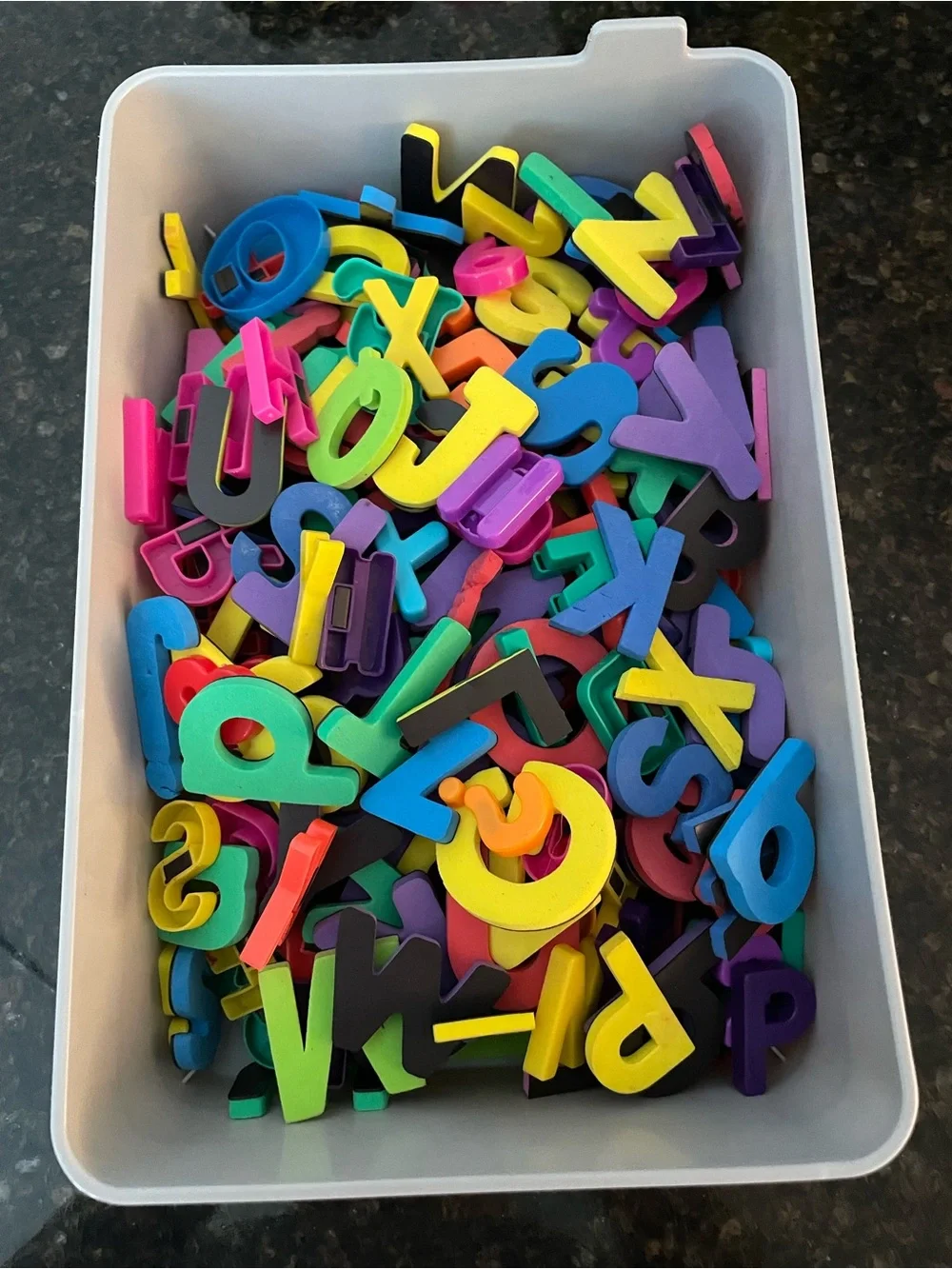 Magnets, assorted letters and numbers, over 265 pieces